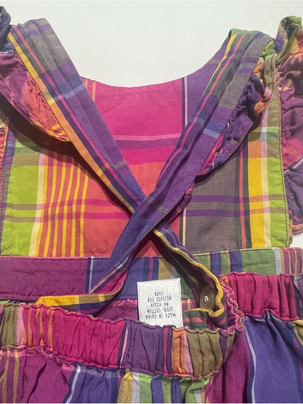 Vintage Ralph Lauren Pink Purple Green Yellow Plaid Bubble Baby Romper